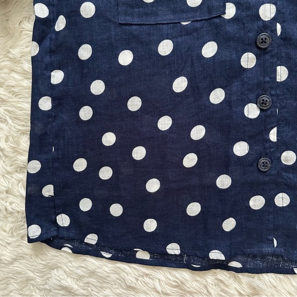 Anthropologie Maeve Top Women’s Buttondown Surf 100% Linen Navy Dot Shirt Sz XS - Picture 6 of 12